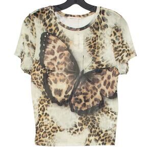 NWT Top Sheer Butterfly Leopard Y2K Grunge Cottage Indie Boho Fairy 90s Mesh XL
